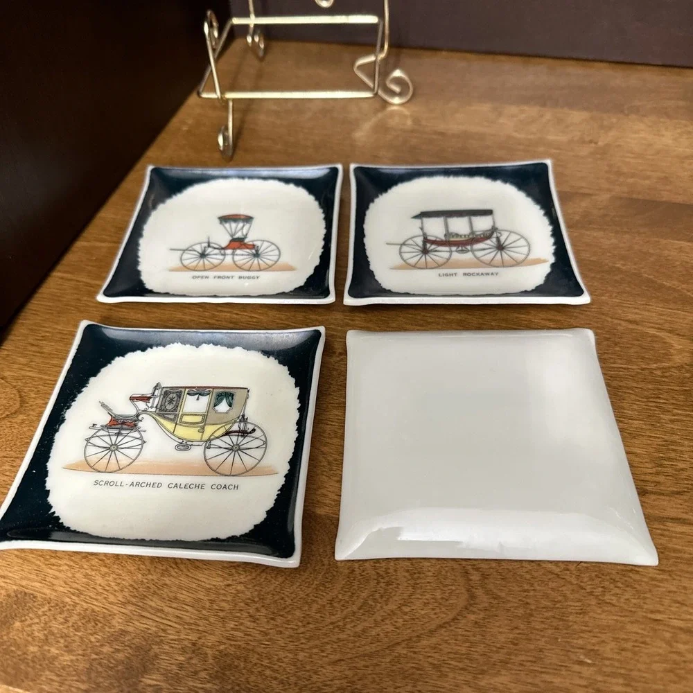 Set of 4 Porcelain Old Antique Car Coasters 3.5